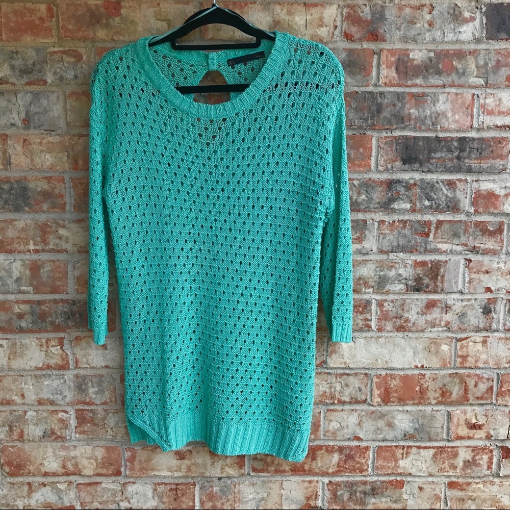 {SFERA} Sea-foam Green Open-knit Circle Sweater